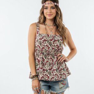 GAP Tank Floral Y2K Retro Peasant Hippie Boho Festival Red Green XL